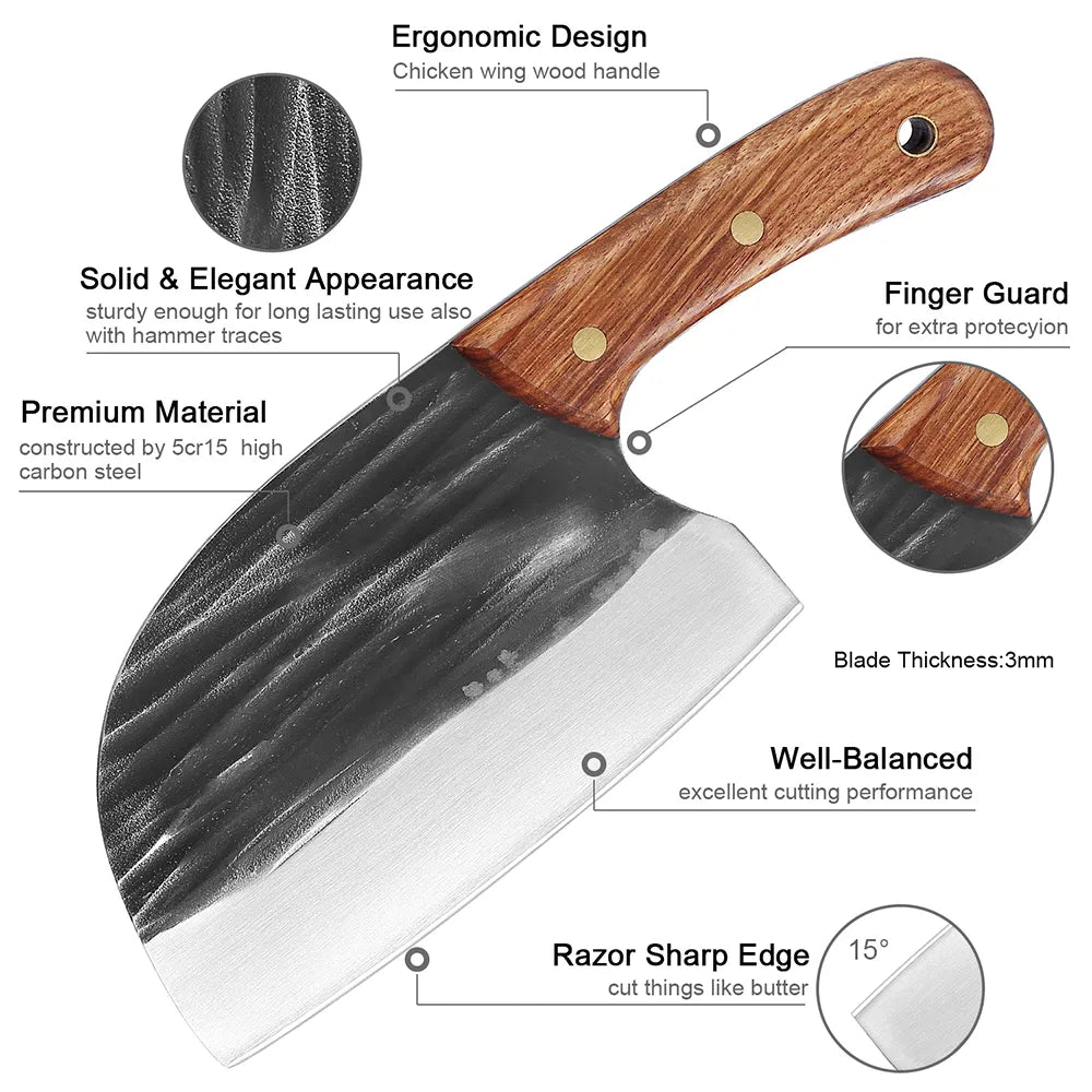 Handmade Kitchen Knife High-carbon Clad Steel Super Sharp Butcher Cutting Nakiri Knife With Wenge Wooden Handle For Meat, fish