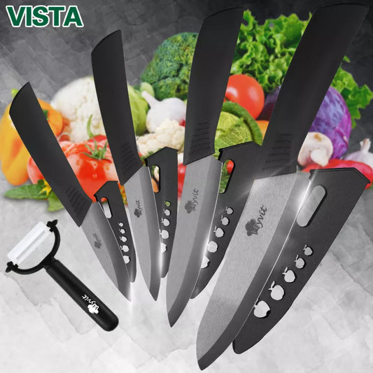Ceramic Knife Kitchen Knives Set  3 4 5 6 inch +Peeler Zirconia Black Blade Fruit Chef Knife Vege Cooking Tool