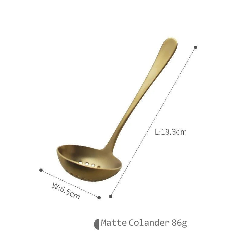 Gold Metal Soup Ladle Colander Set
