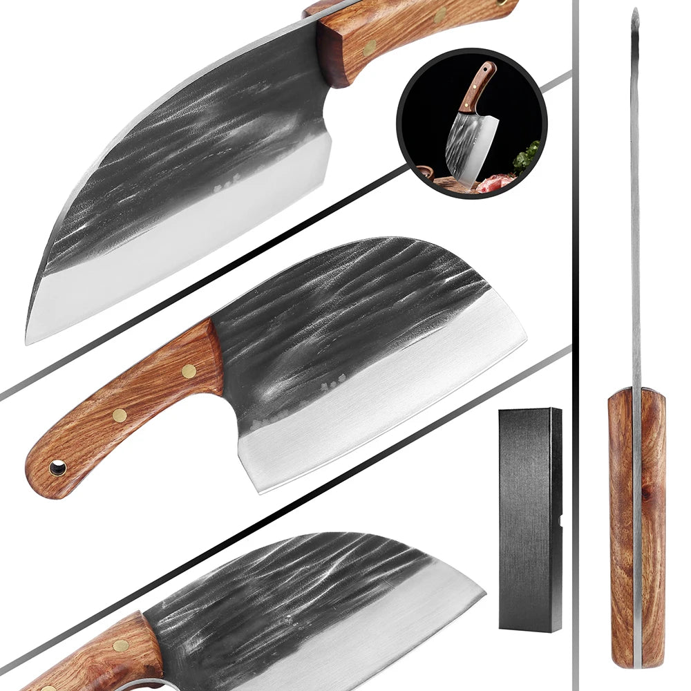 Handmade Kitchen Knife High-carbon Clad Steel Super Sharp Butcher Cutting Nakiri Knife With Wenge Wooden Handle For Meat, fish