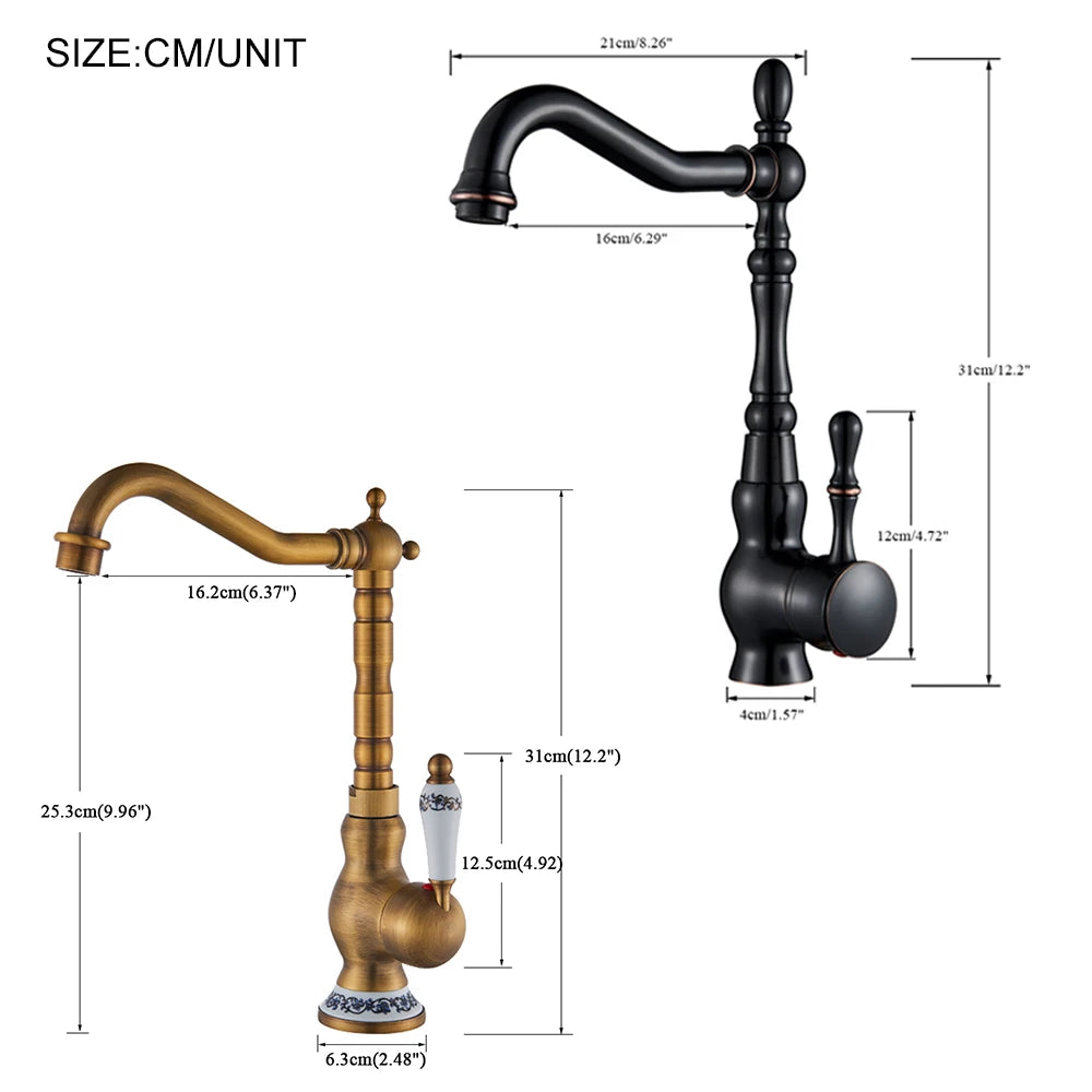 Black Deck Mount Bathroom Kitchen Brass Faucet Single Handle 360 Rotate Basin Sink Mixer Taps Black Hot and Cold Water Mixers