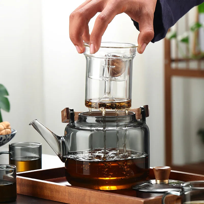 1.2L Studio Teapot with Infuser Heat Resistant Flower Tea Kettle Transparent Tea Pot Portable Handle Pot Office Home Tea Set