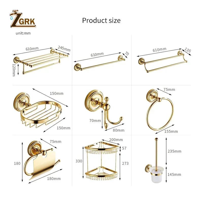 ZGRK Gold Bathroom Accessories Bath Brass Soap Dish Set Toilet Life Bathroom Rack Paper Holder Bathroom Appliance