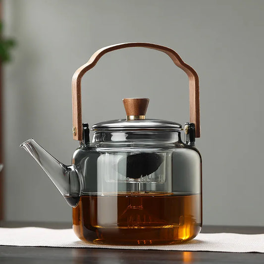 1.2L Studio Teapot with Infuser Heat Resistant Flower Tea Kettle Transparent Tea Pot Portable Handle Pot Office Home Tea Set