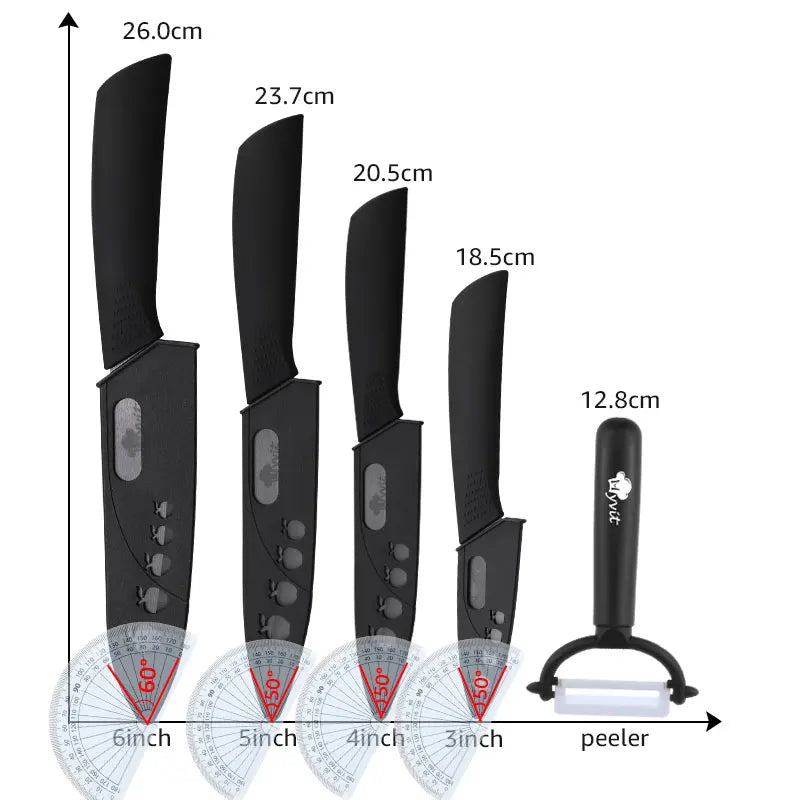 Ceramic Knife Kitchen Knives Set  3 4 5 6 inch +Peeler Zirconia Black Blade Fruit Chef Knife Vege Cooking Tool